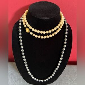 Set of 2 Vintage Joan Rivers  Silver & Trifari Faux Pearl Necklaces Gold Tone